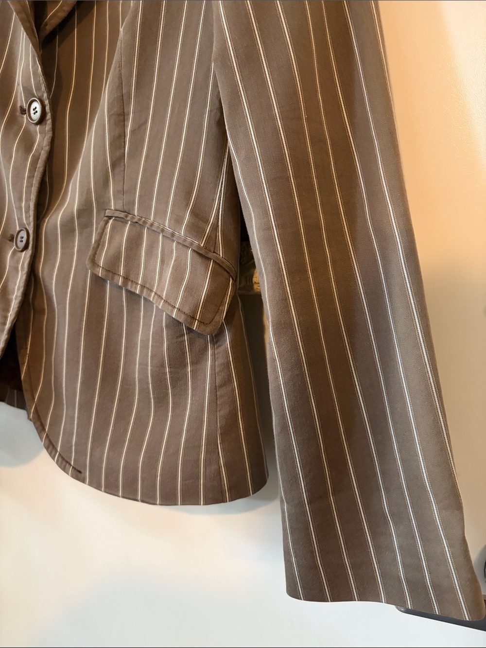 TAGLIA | Vintage Cotton Brown Pinstripe Women's Blazer - Picture 7 of 14